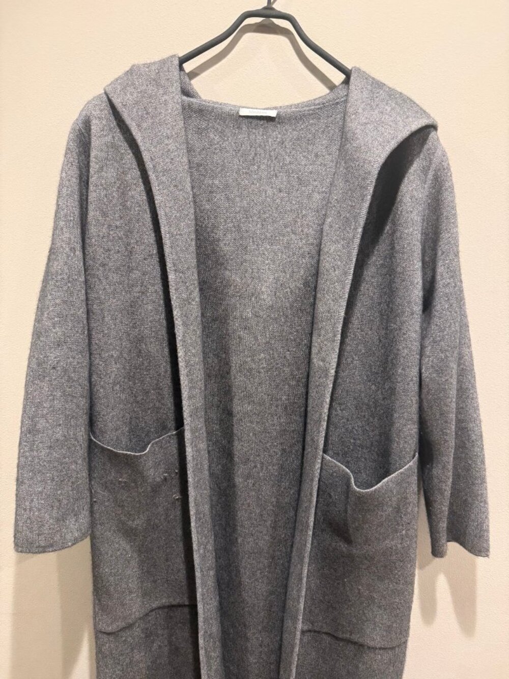 MaxMara Gray Hooded Long Cardigan Coat Pockets